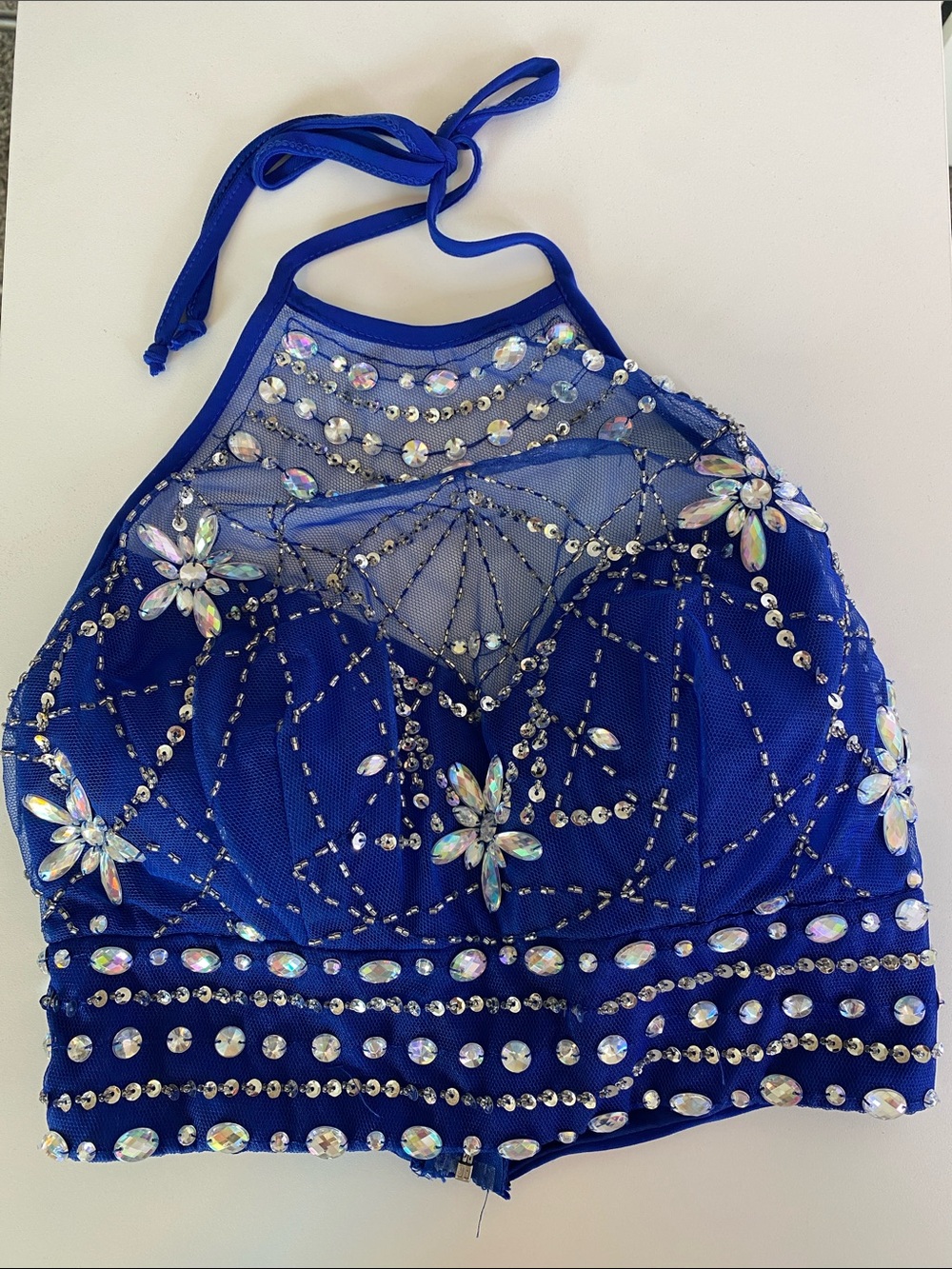 Y2K B Darlin Royal Blue Jeweled Halter Crop Top